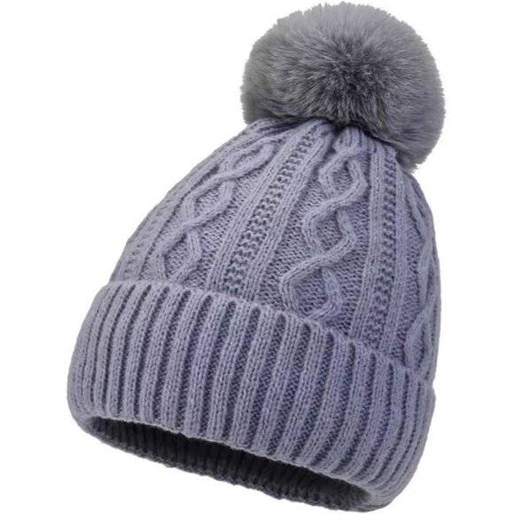 Women's Grey Warm Fleece Lined Knit Cuff Thermal Winter Hat with Fashion Forward - Picture 1 of 7